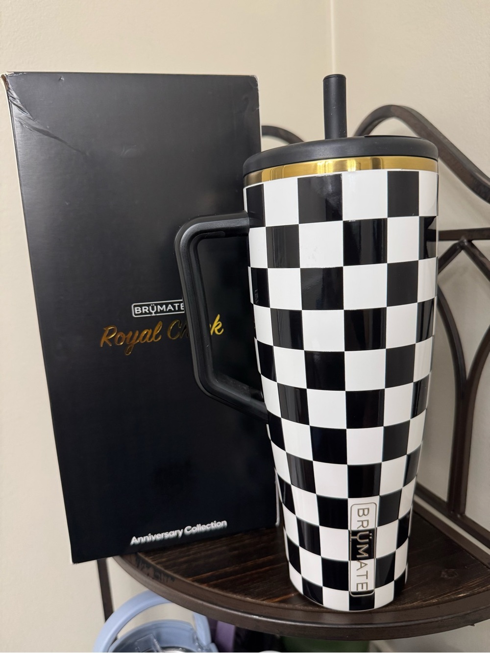 BrüMate Royal Check Insulated Travel Mug - Black & White